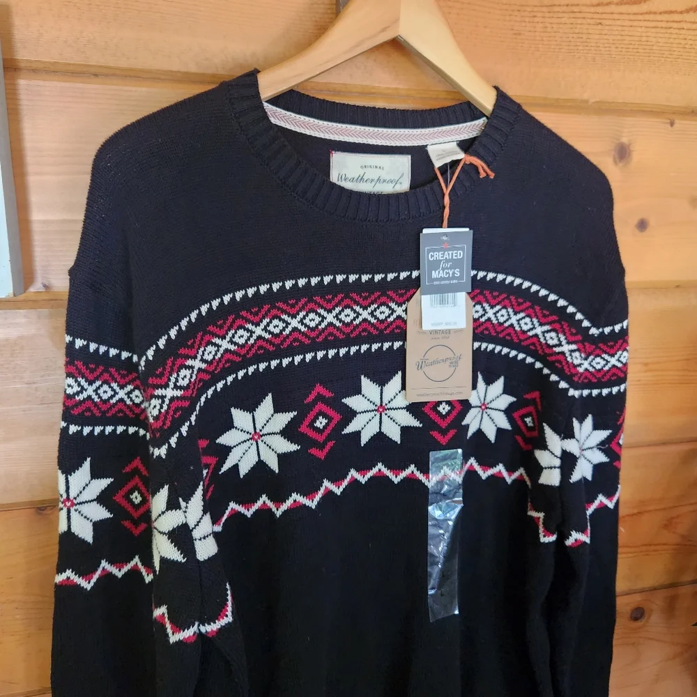 Weatherproof 💙 Vintage NWT The Holiday Sweater Snowflake Fair Isle Crew‎ Knit L